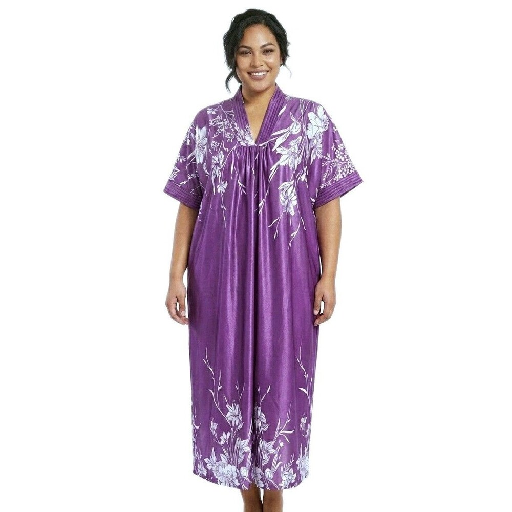 Anthony Richards VTG Hawaiian Kaftan Purple Floral Lounge Mumu Dress Women's 2X